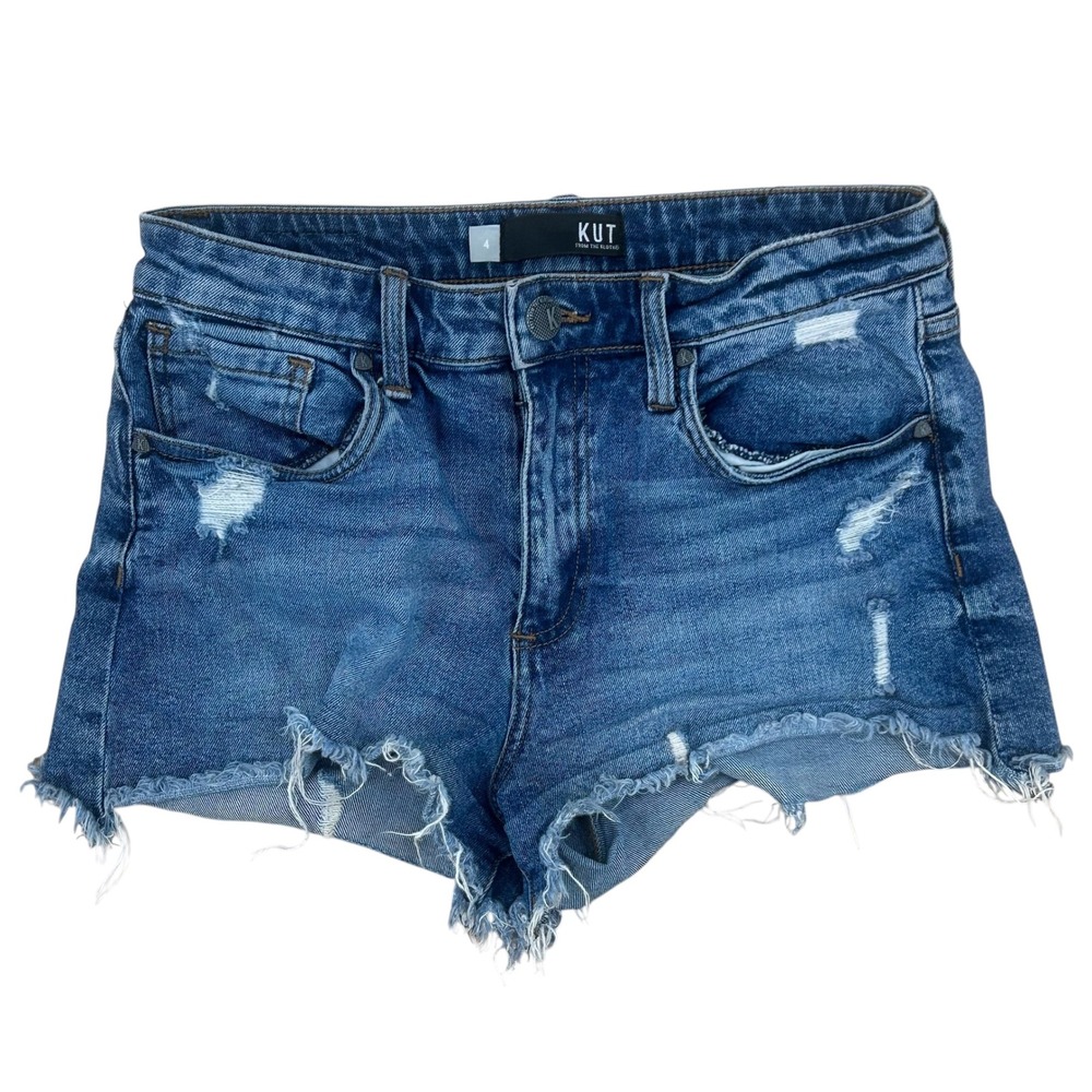 KUT from‎ the Kloth Jane High Rise Distressed Denim Shorts Blue 4